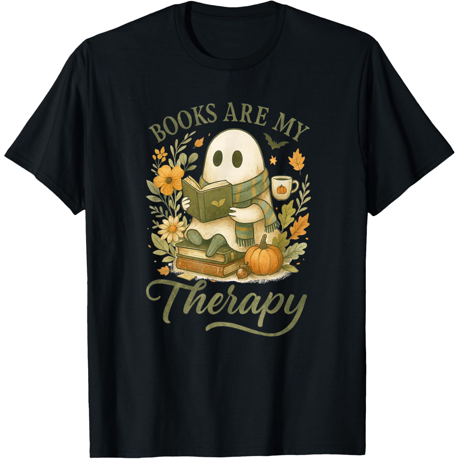 Books are My Therapy Cute Ghost Halloween Reader T-Shirt