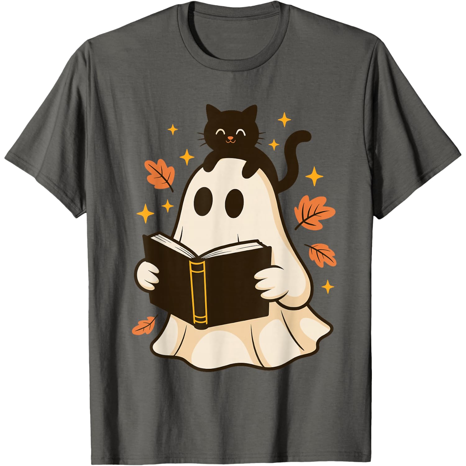Books Ghost Reading Book Halloween Library Black Cat Fall T-Shirt