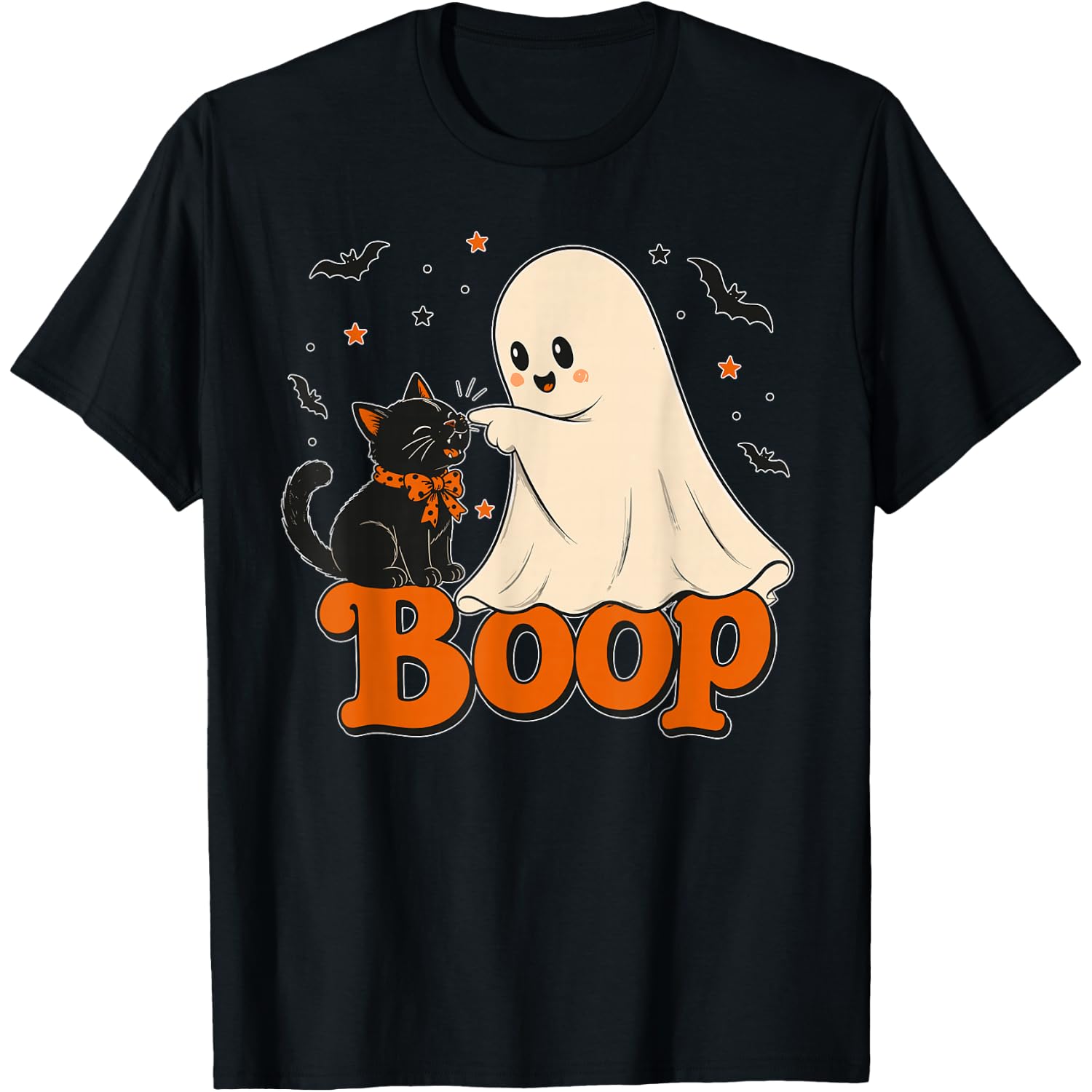 Boop Cute Ghost Touching Black Cat Nose Halloween Meme T-Shirt