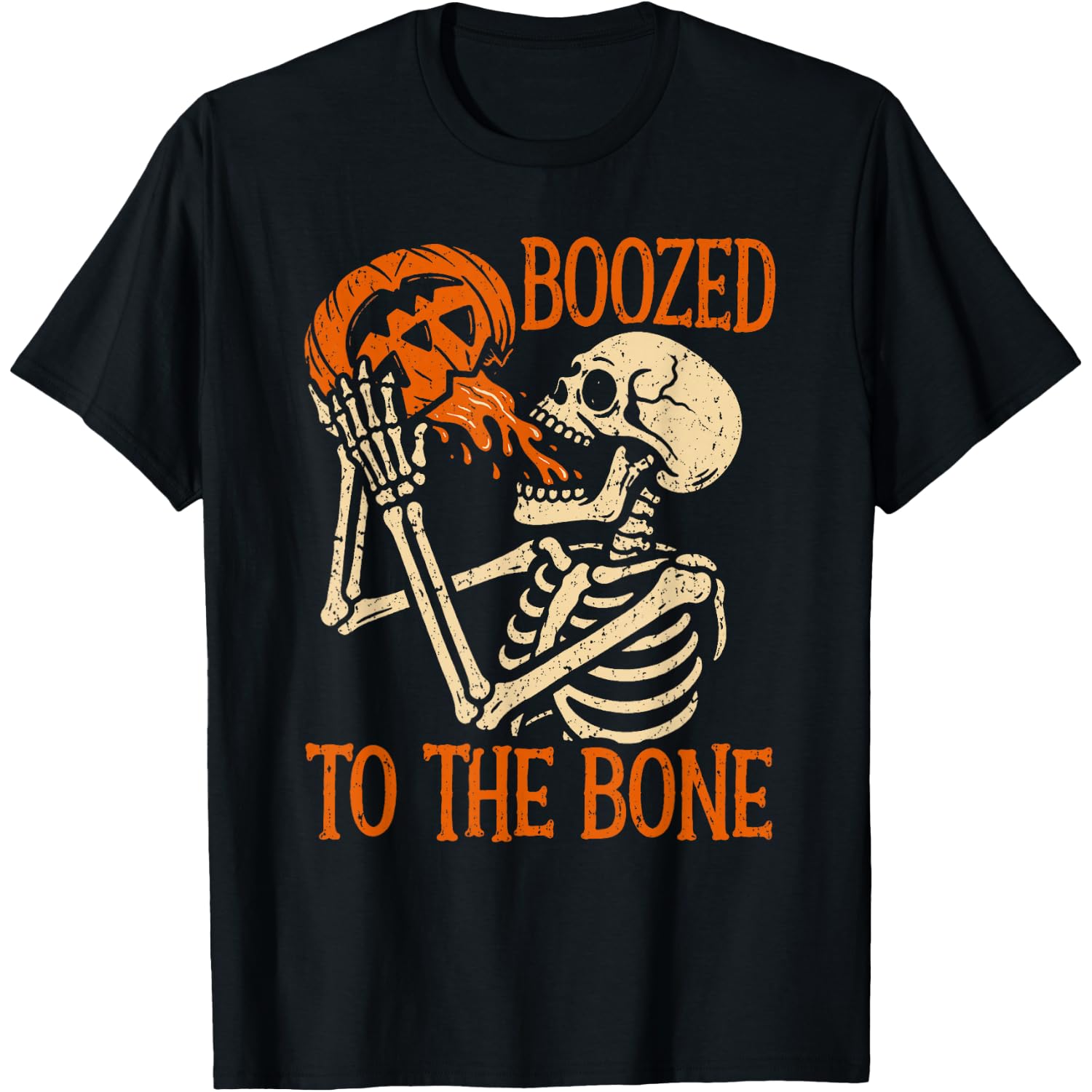 Boozed to The Bone Skeleton Pumpkin Halloween Humor T-Shirt