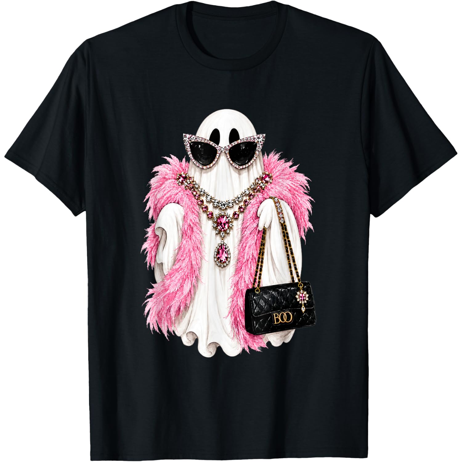 Bougie Ghost Cute Womens Halloween Boa Ghost Boo-gie Glam T-Shirt
