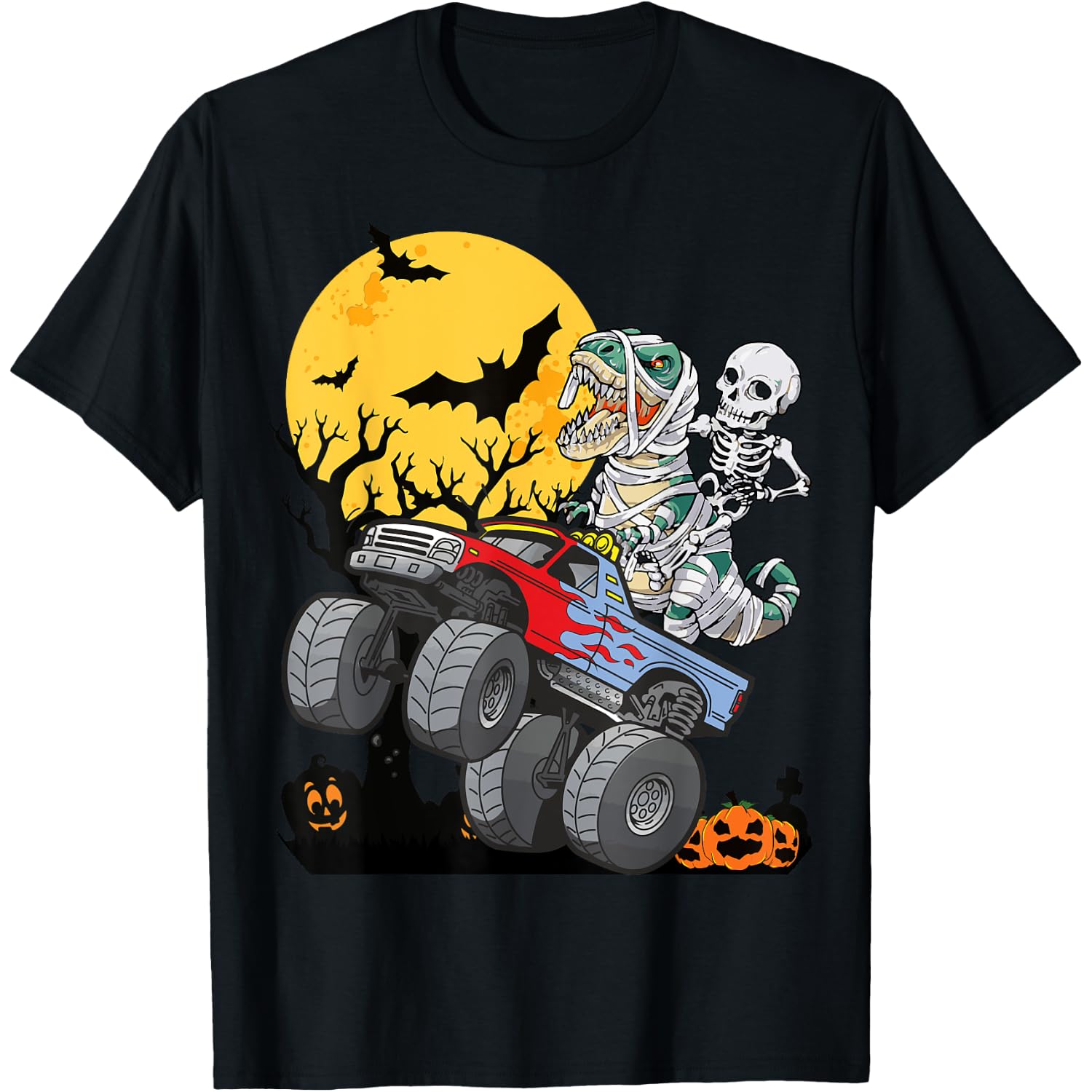 Boys Halloween Monster Truck Pumpkin Mummy Dinosaur T rex T-Shirt