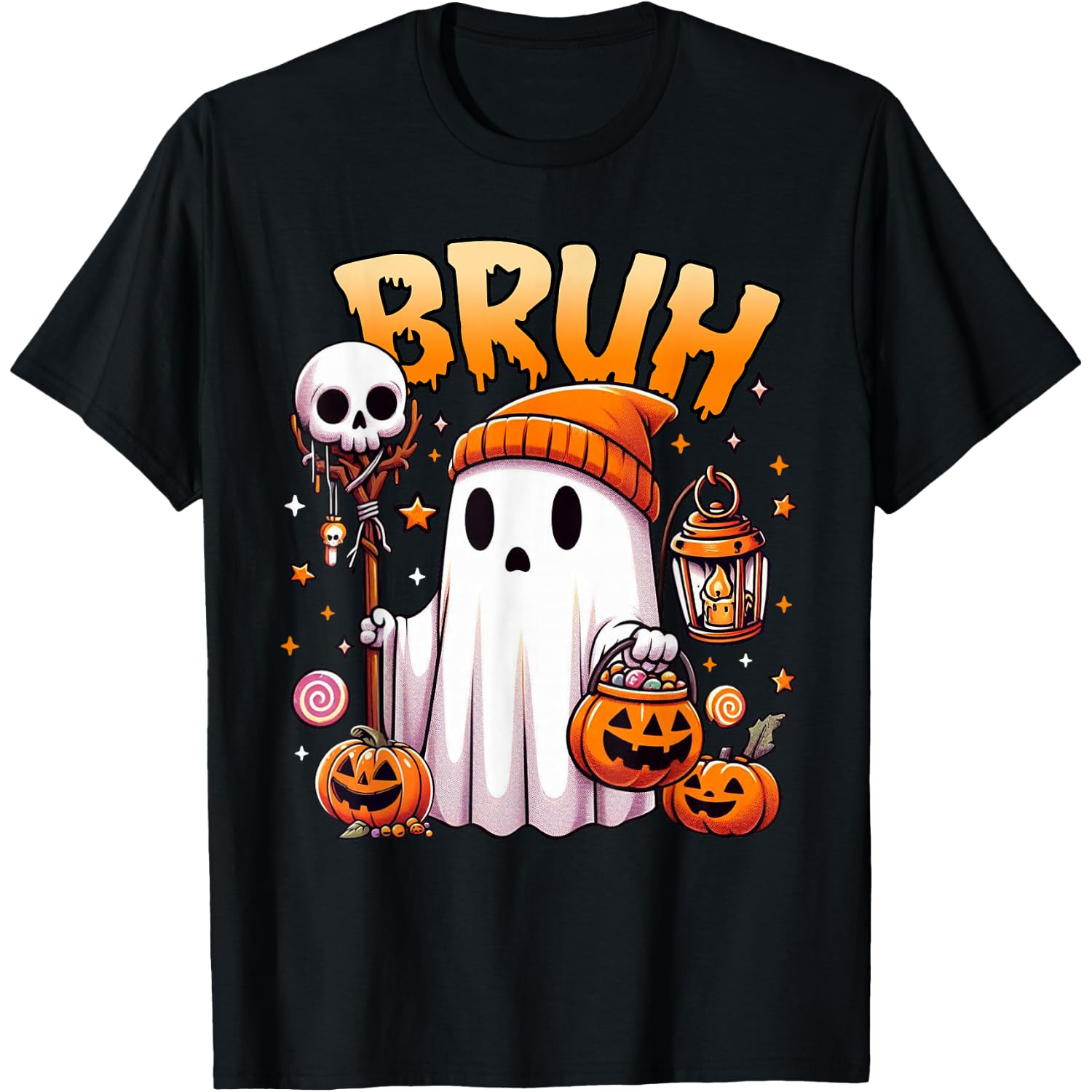 Bruh Ghost Halloween Cute Ghost Trick Or Treat Candy Kids T-Shirt