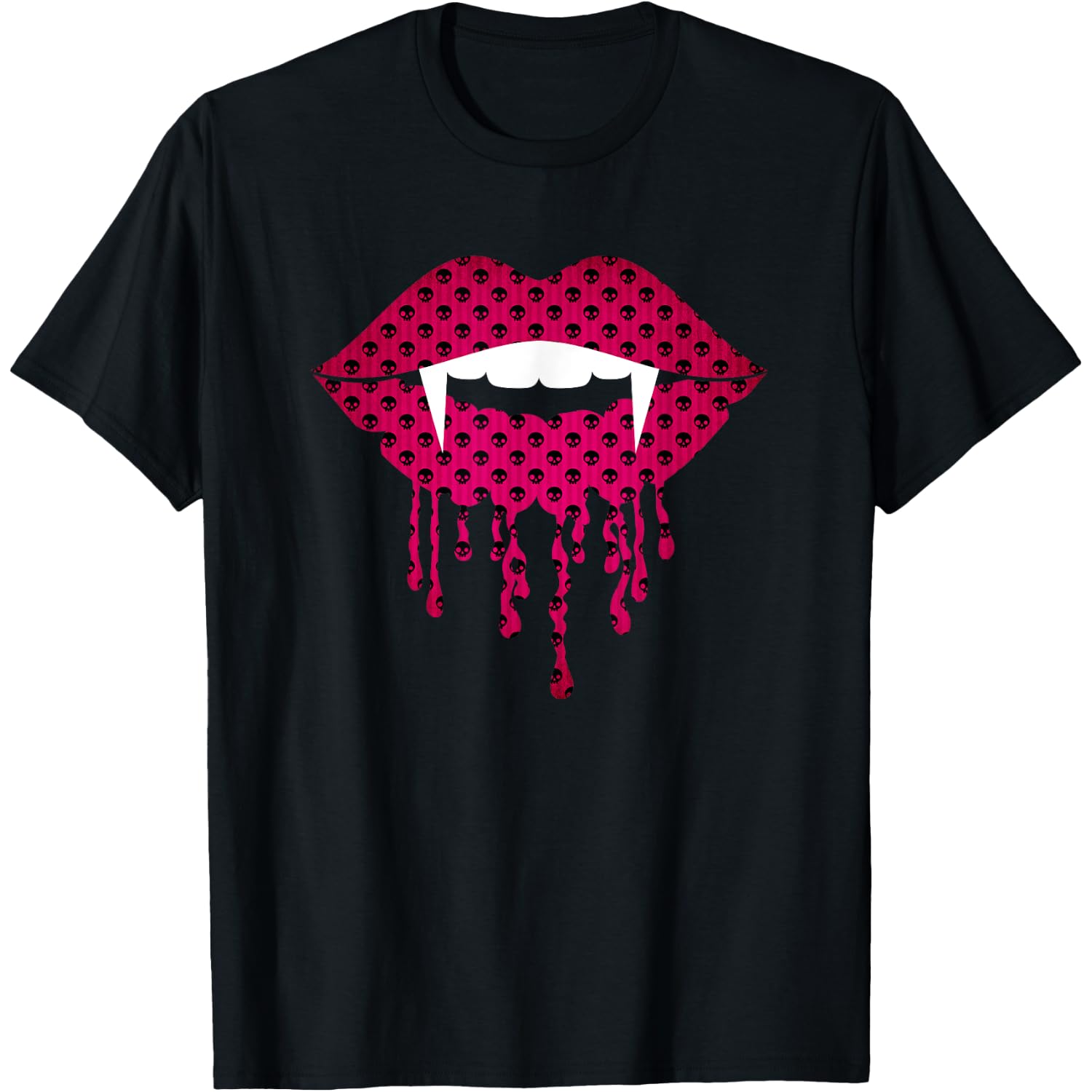 Burgundy Skulls - Vampire Fangs Drip Lips Gothic Halloween T-Shirt