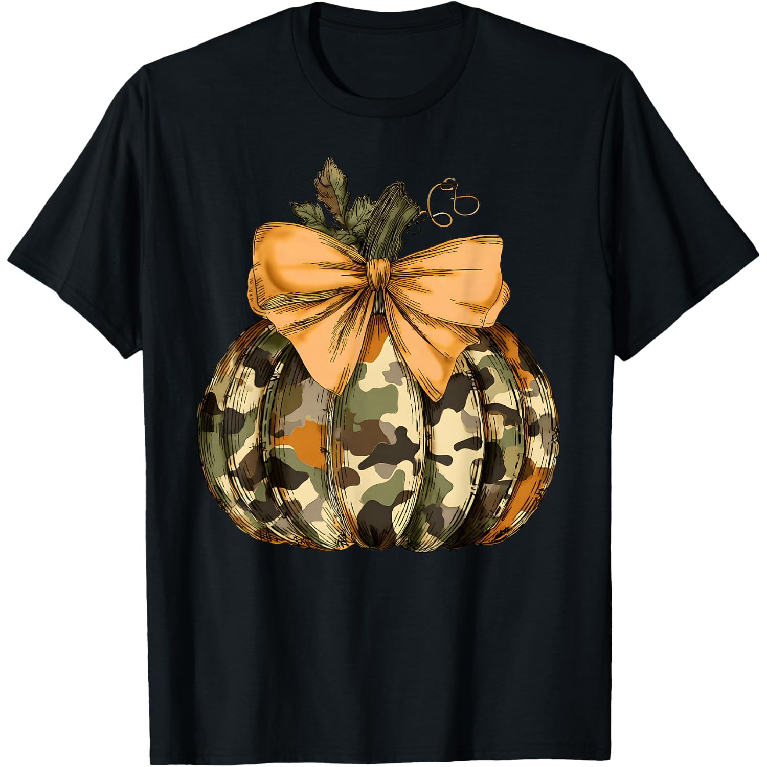 Camouflage Pumpkin Bow Halloween Costume Men Women Kids Camo T-Shirt