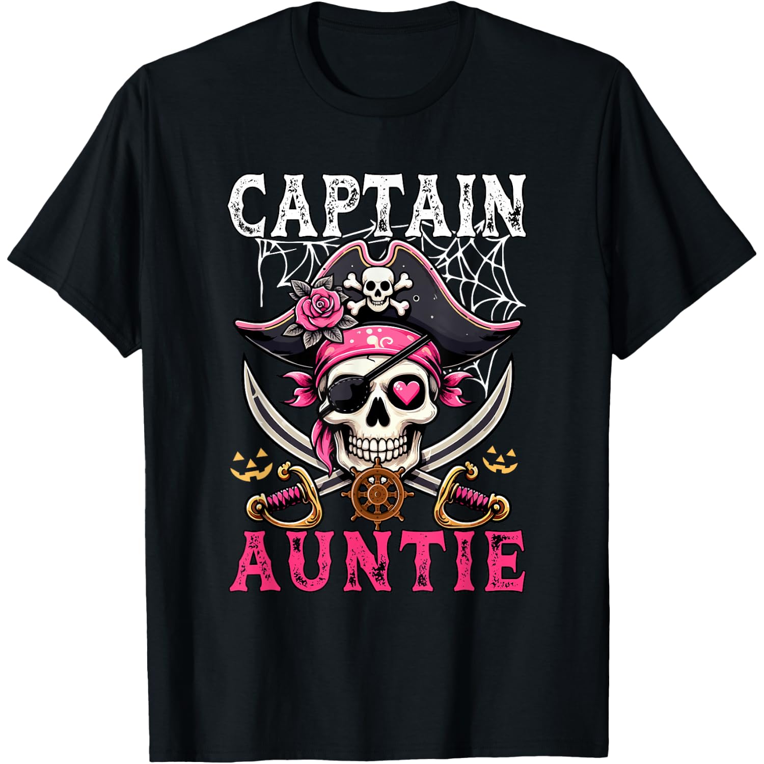 Captain Auntie Halloween Skull As Pirate Floral Cute Women T-Shirt