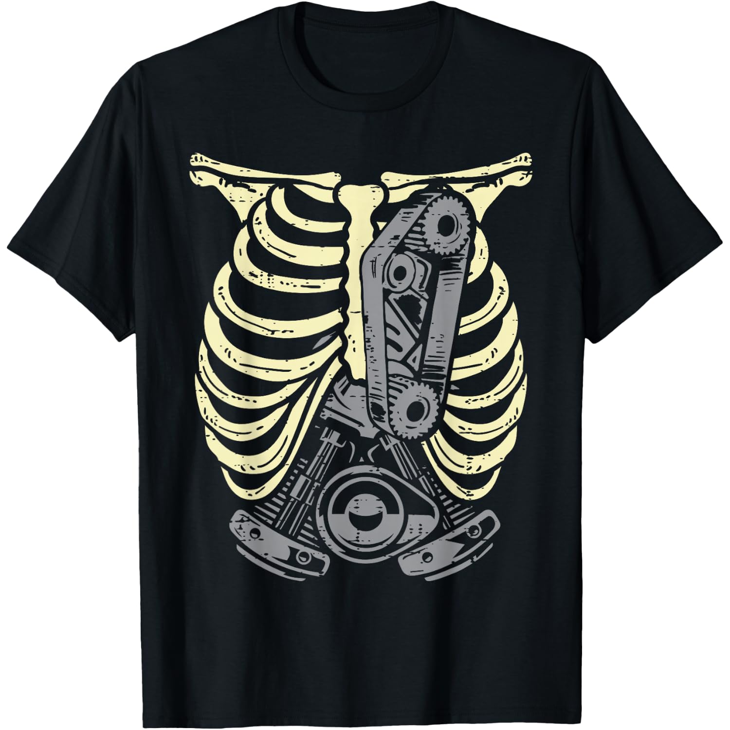 Car Engine Ribs Auto Mechanic Halloween Skeleton Men Dad T-Shirt