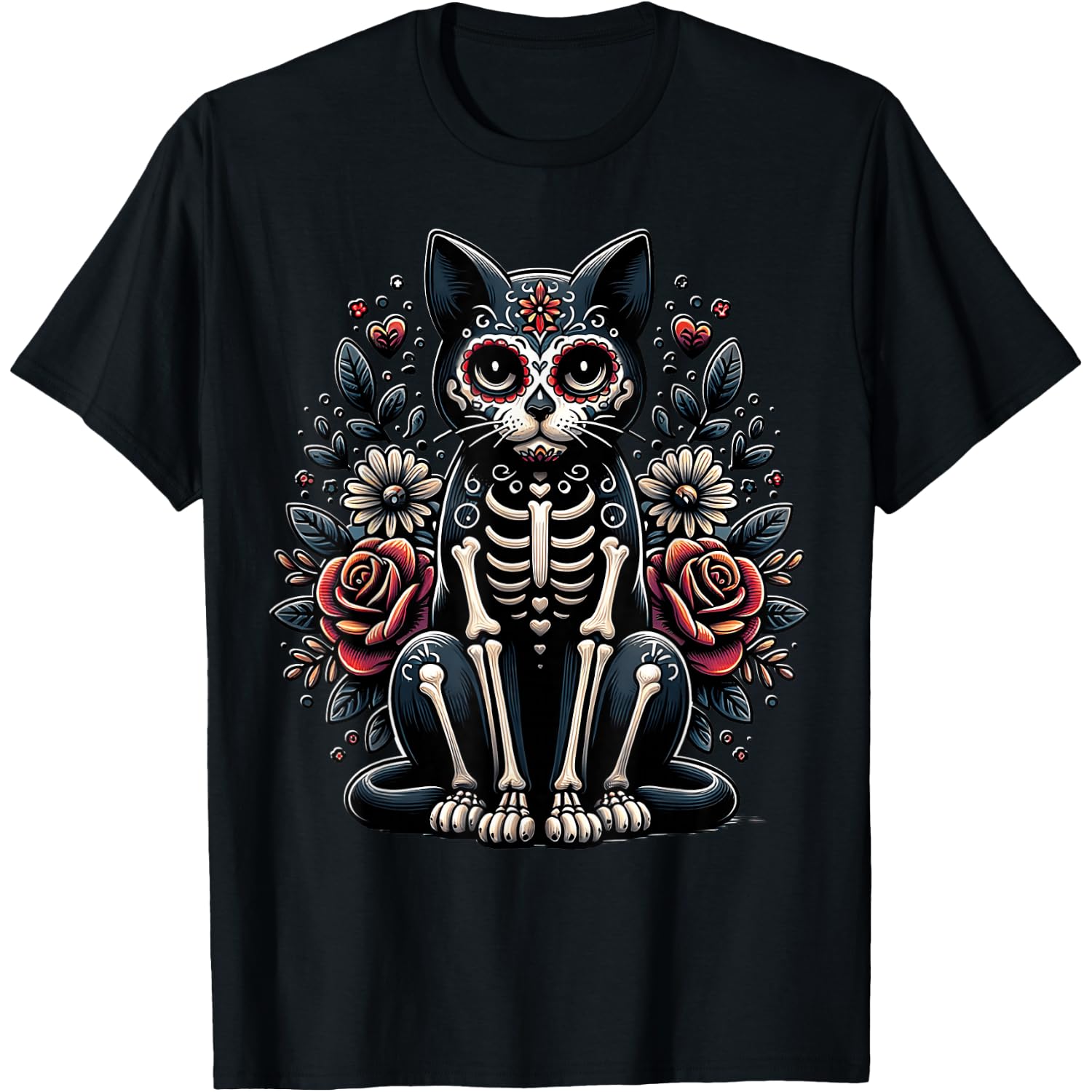 Cat Dia De Los Muertos Black Cat Halloween Grumpy Black Cat T-Shirt