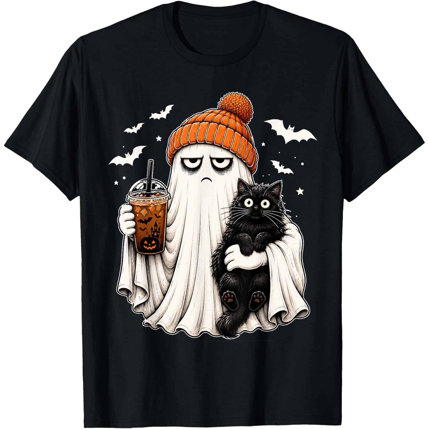 cat Ghost Coffee Women's Funny cat Halloween boojee Ghost T-Shirt