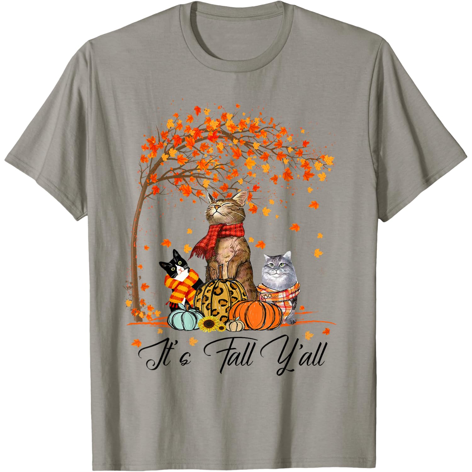 Cat It's Fall Y'All Pumpkins Autumn Halloween Cat Fall Gifts T-Shirt