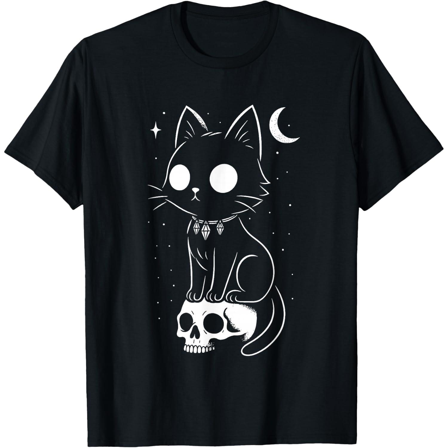 Cat Kitty Skull Creepy Cute Kawaii Goth Witchy Alt Halloween T-Shirt