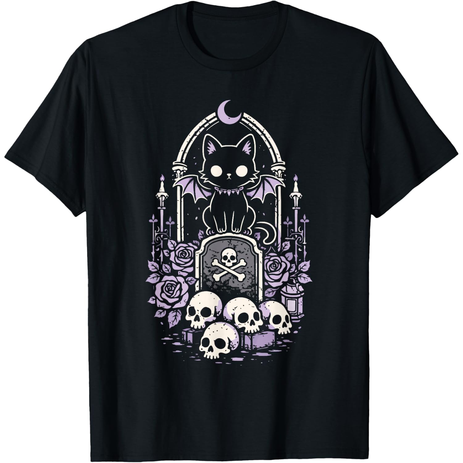 Cat Kitty Vampire Skull Creepy Cute Kawaii Goth Purple Alt T-Shirt