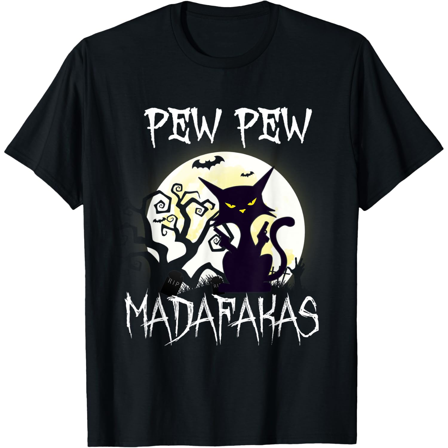 Cat Pew Pew Madafakas Vintage Black Cat Halloween Costume T-Shirt for Men Women