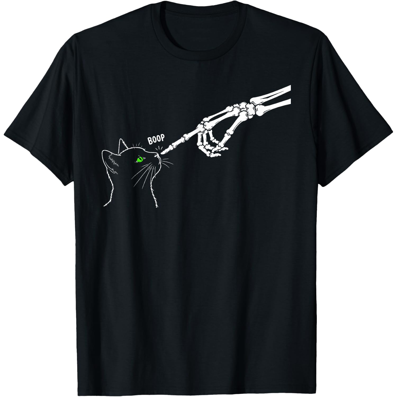 Cat Skeleton Hands Boop Nose Funny Halloween Humor T-Shirt