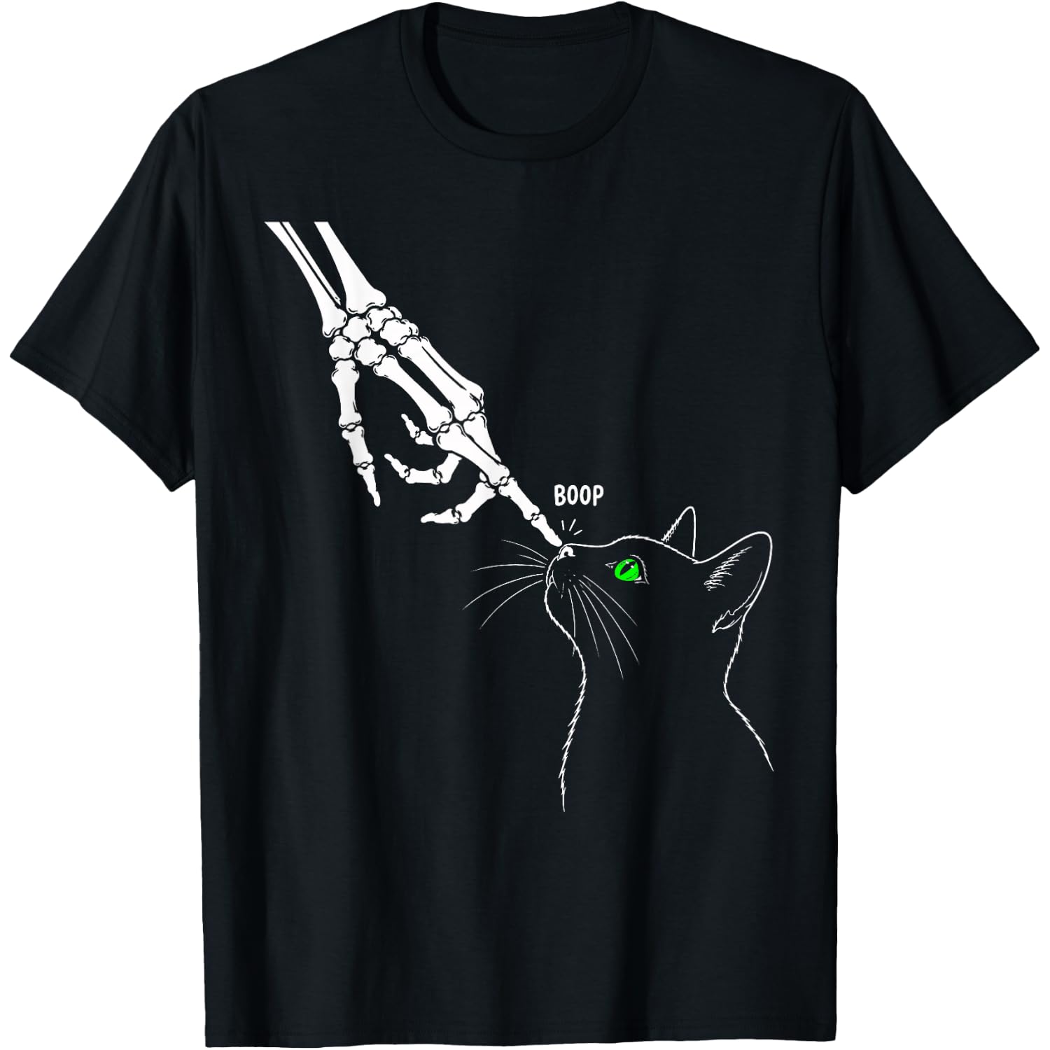 Cat Skeleton Hands Boop Nose Funny Halloween Humor T-Shirt
