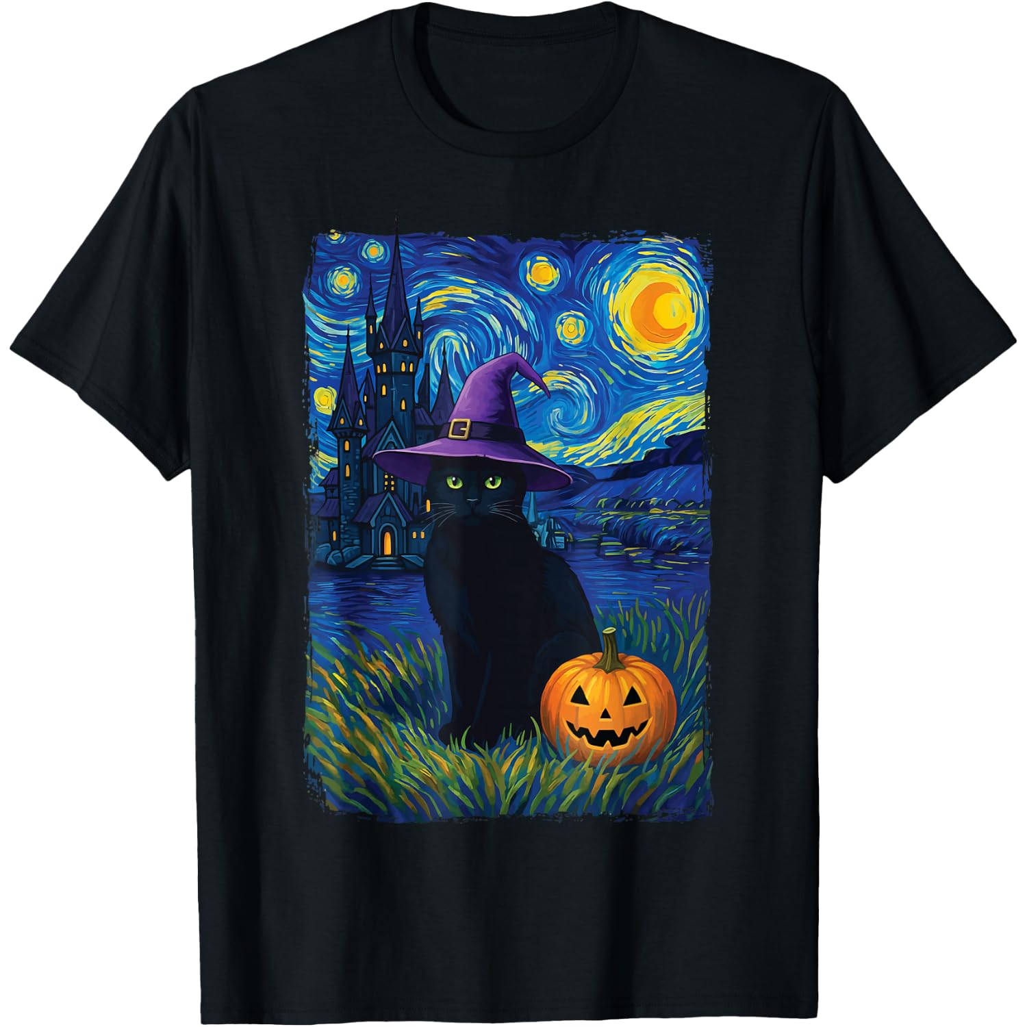 Cat Starry Night Halloween T-Shirt