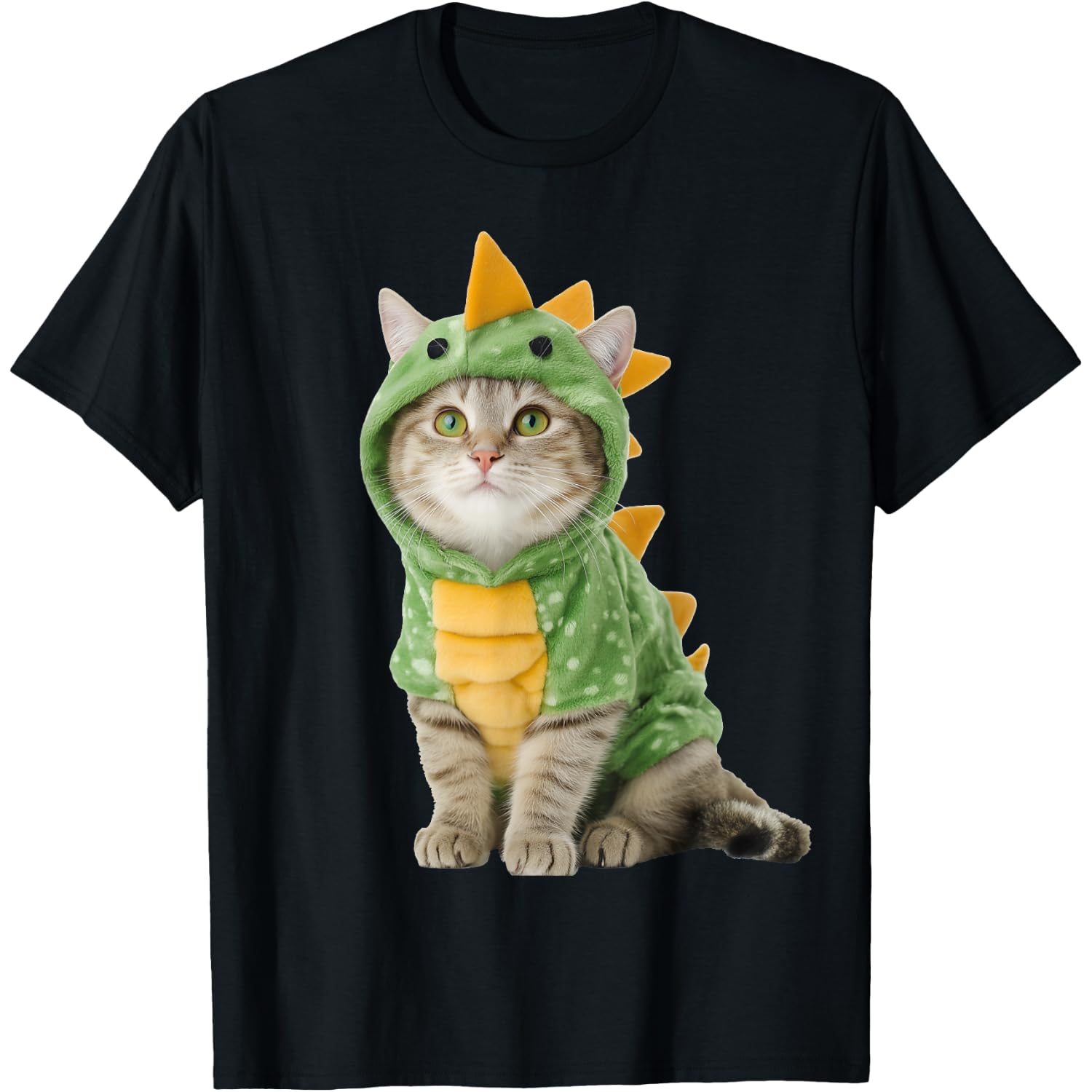 Cat Wearing Dino Dinosaur Costume Funny Halloween Graphic T-Shirt