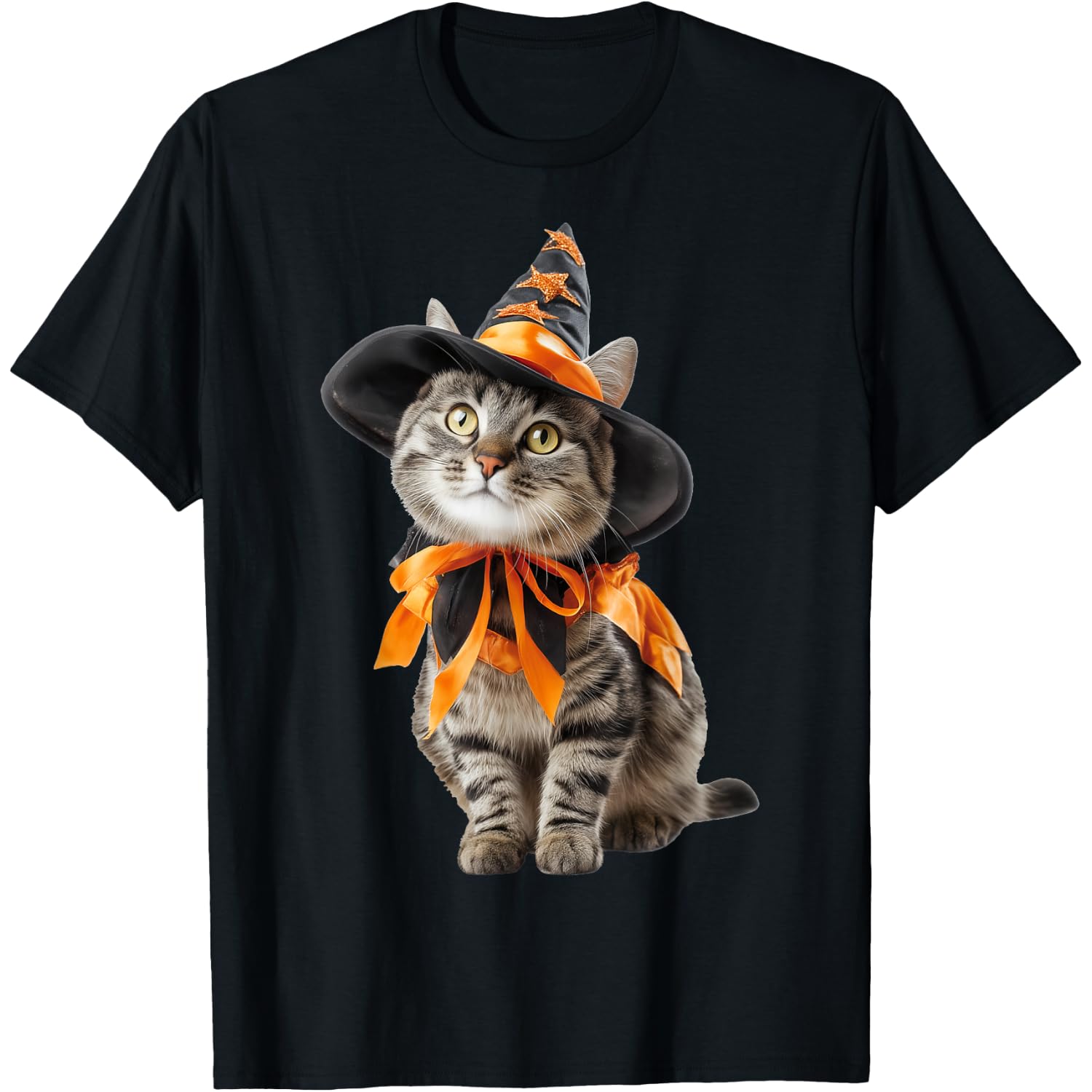 Cat Wearing Witch Wizard Costume Funny Halloween Graphic T-Shirt