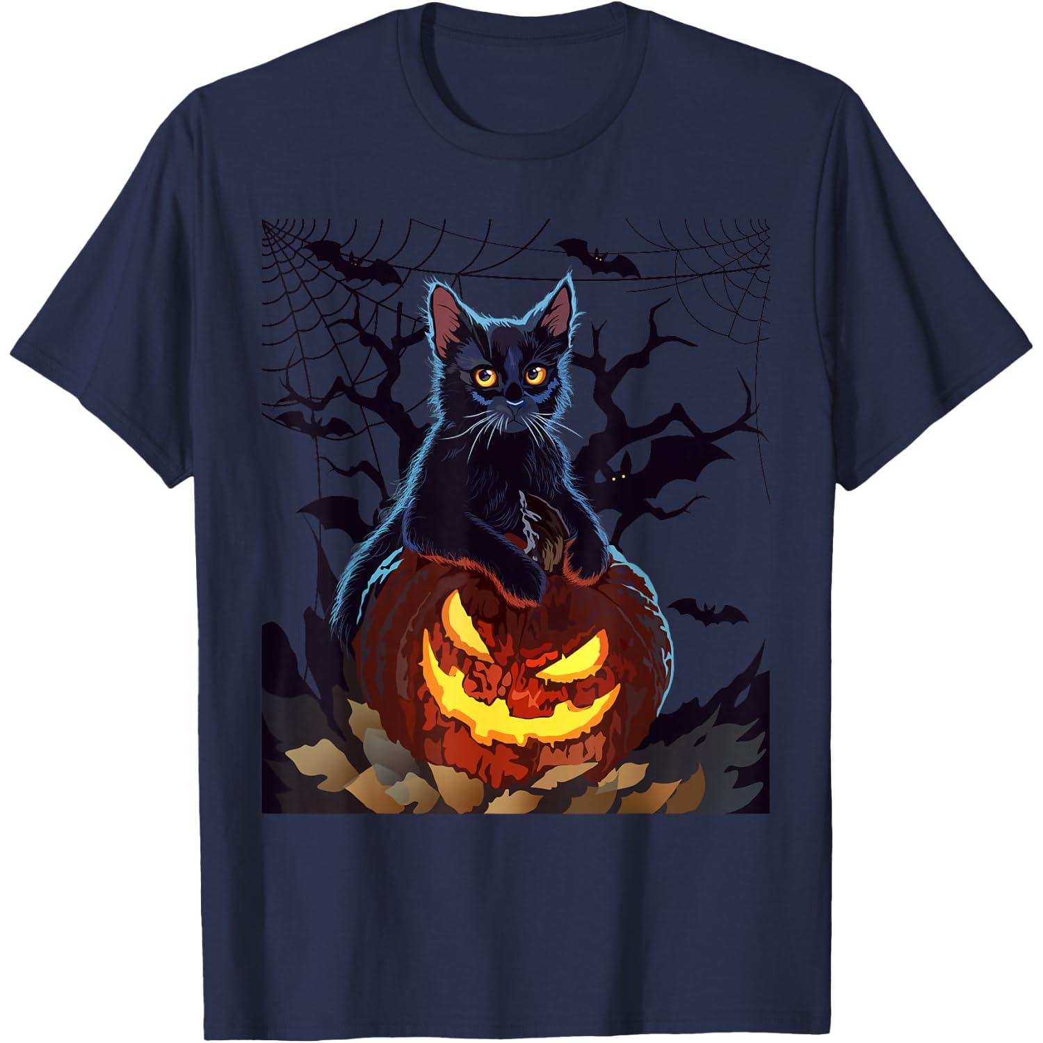 Cat With Pumpkin Halloween Bat Vintage Costume T-Shirt