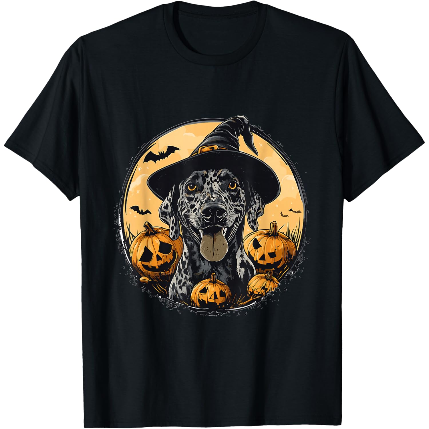 Catahoula Leopard Dog Whitch Hat Halloween Pumpkin Spooky T-Shirt