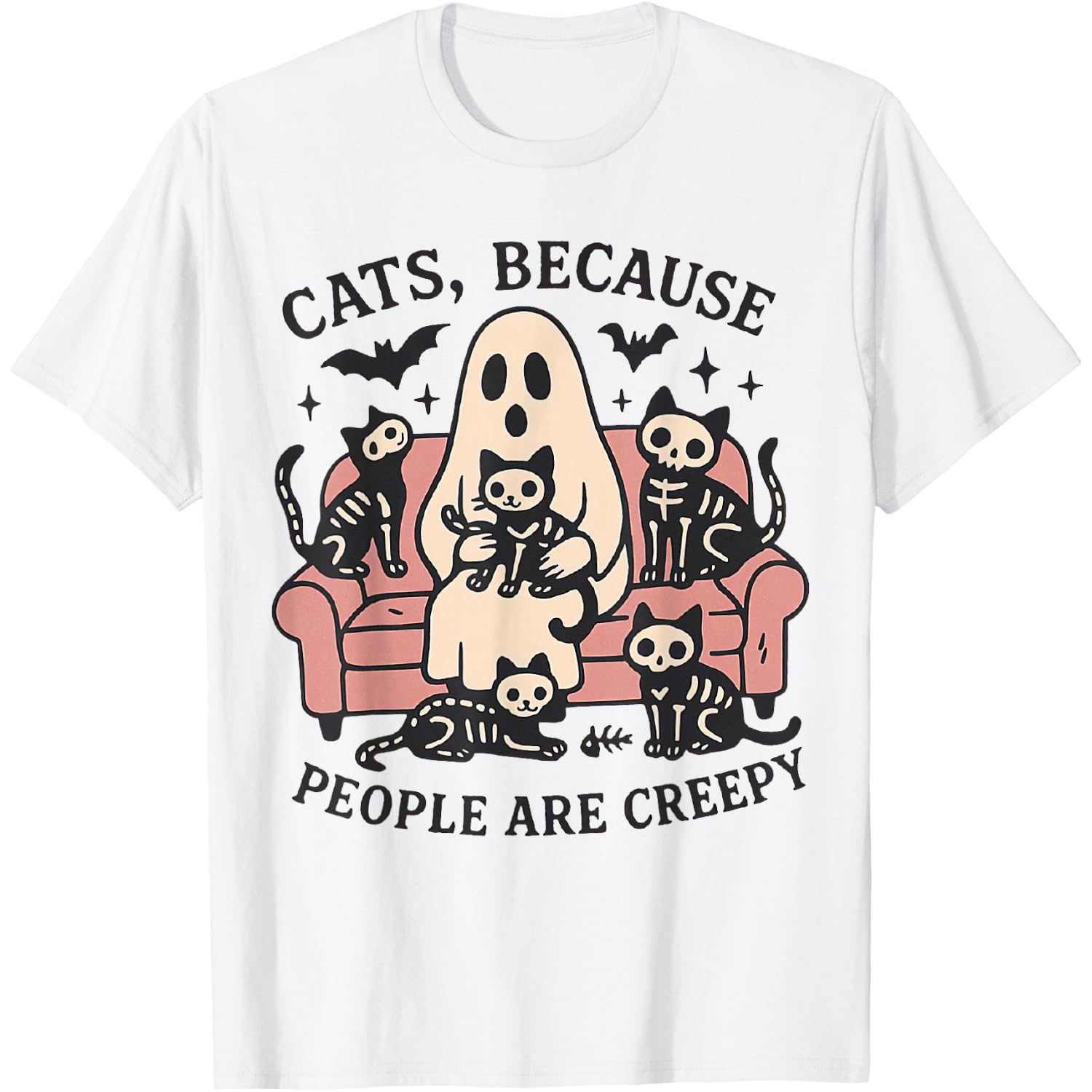 Cats Because People are Creepy Ghost Halloween Cat Mom T-Shirt