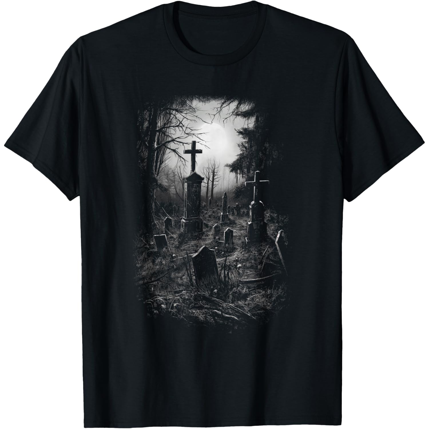 Cemetery Gothic Gravestone Halloween Ghost Dark T-Shirt