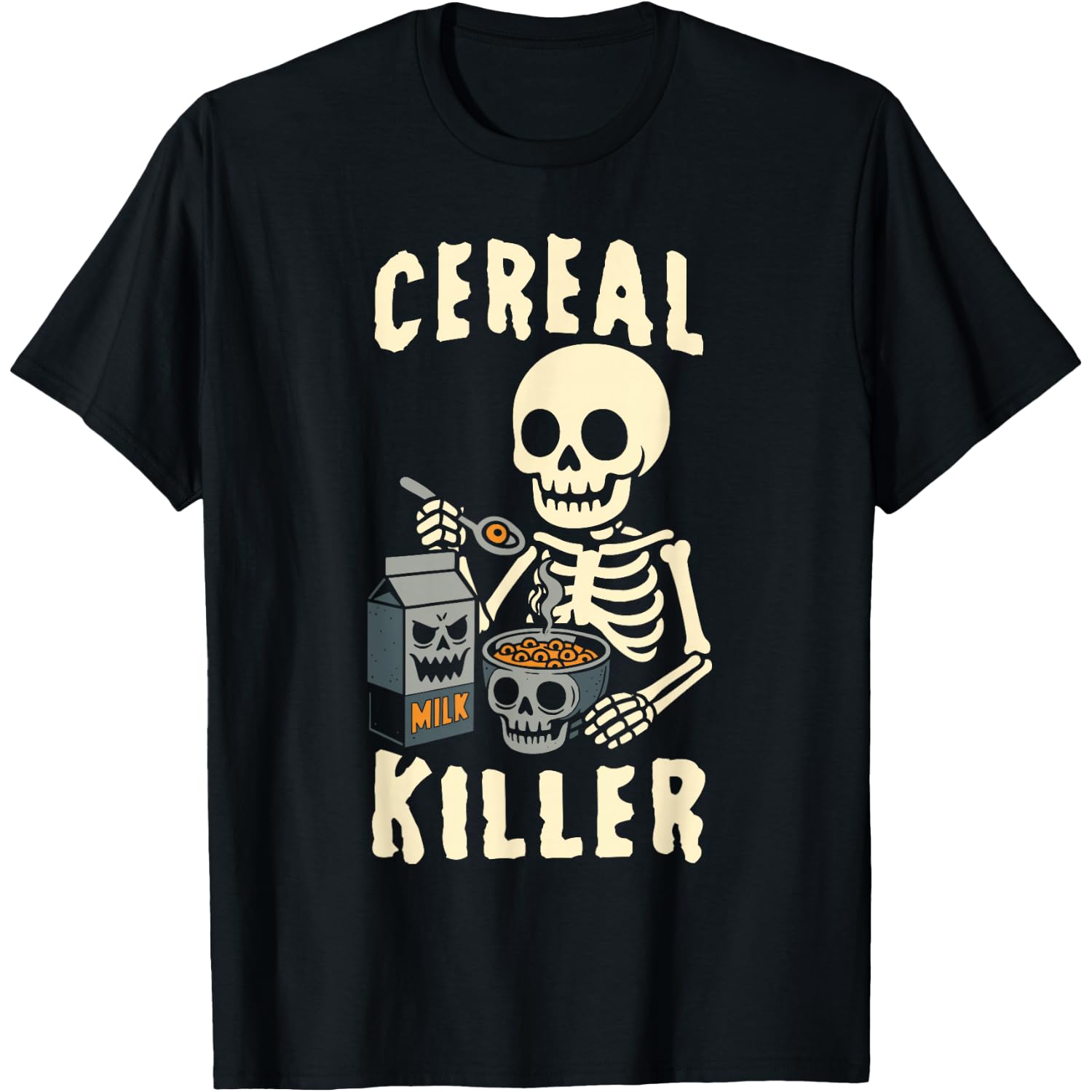 Cereal Killer Funny Skeleton Low Budget Halloween T-Shirt