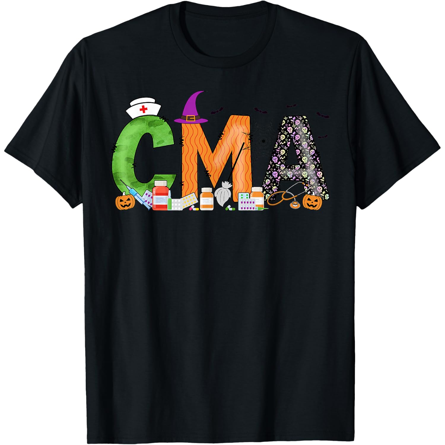 Certified Medical Assistants CMA Witch Nurse Skull Halloween T-Shirt