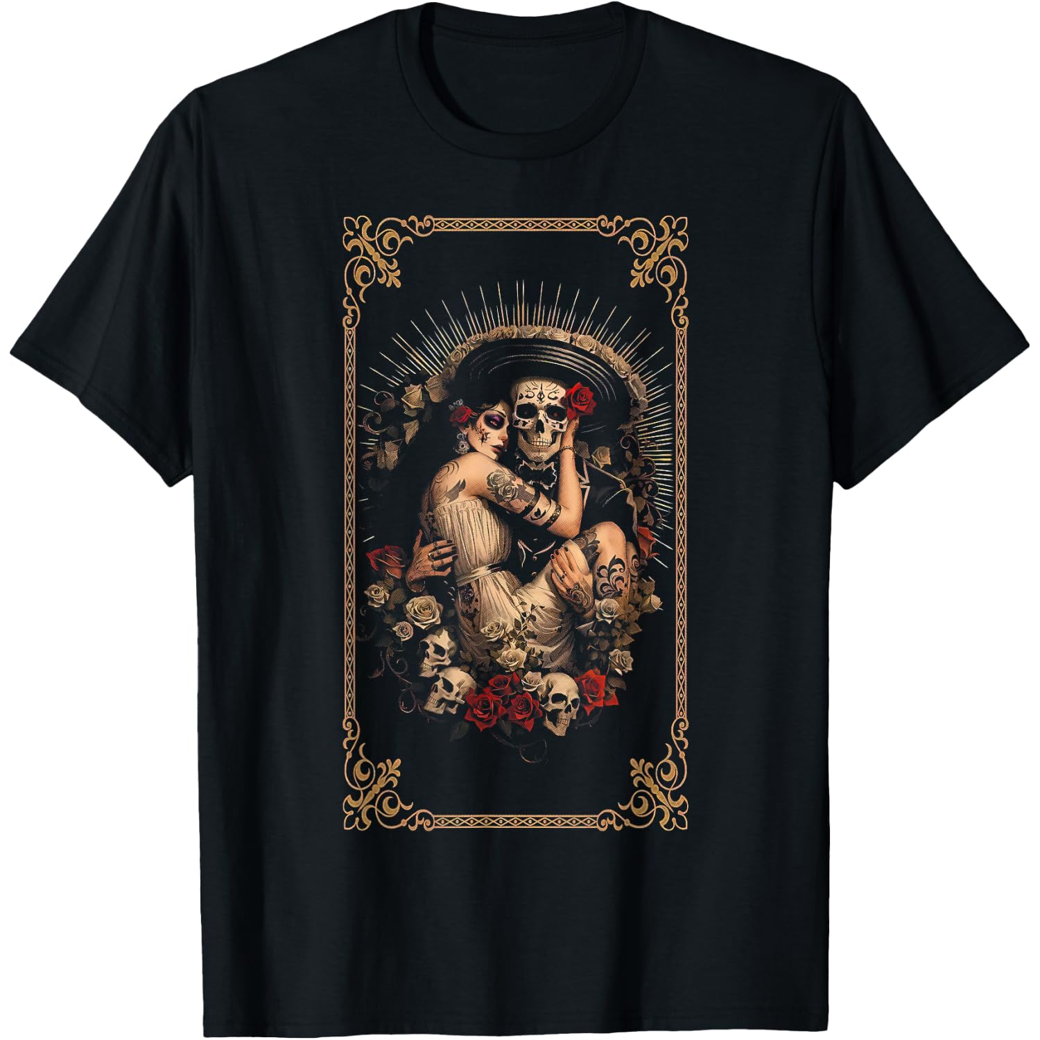 Charro Calavera Day of the Dead Skull and Roses Mexican T-Shirt