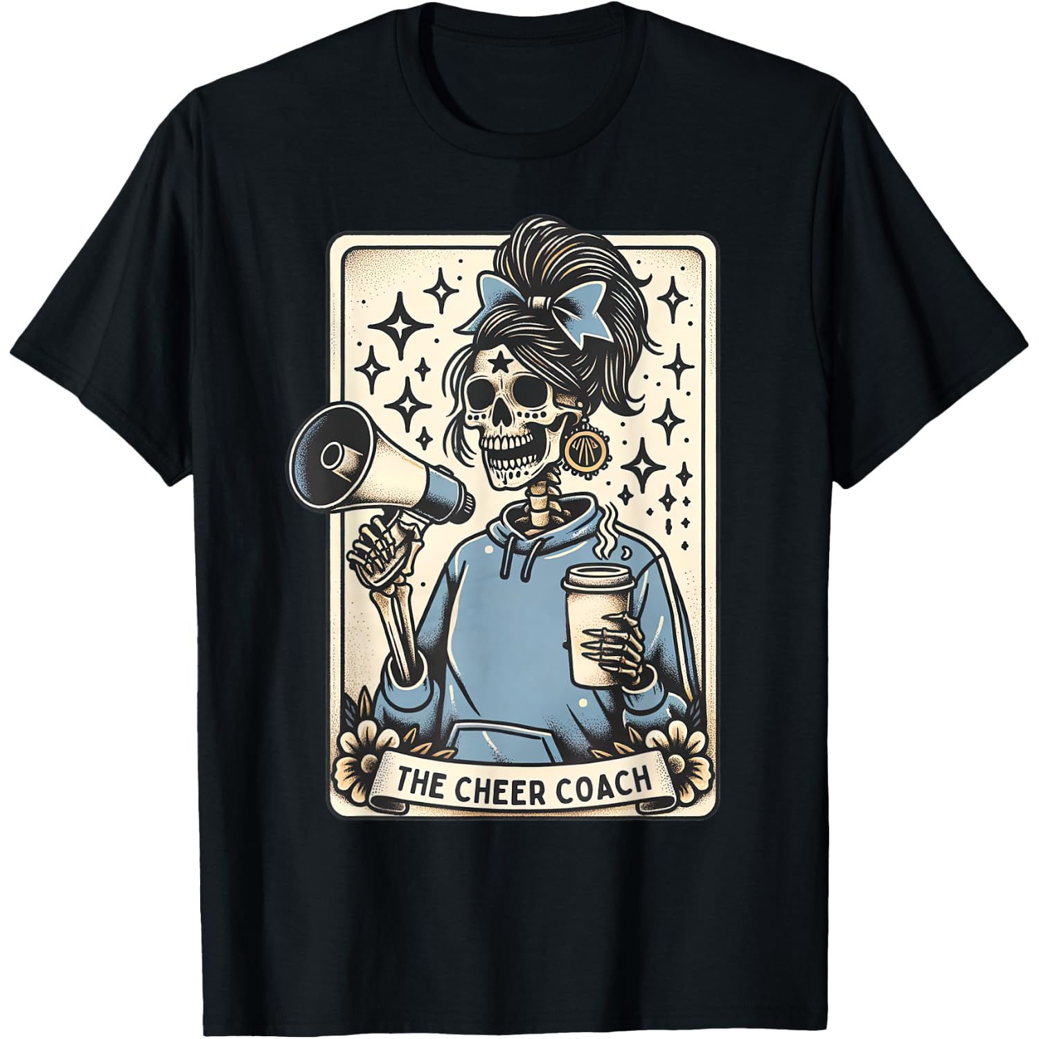 Cheer Coach Tarot Card Skeleton Cheerleading Coach Halloween T-Shirt