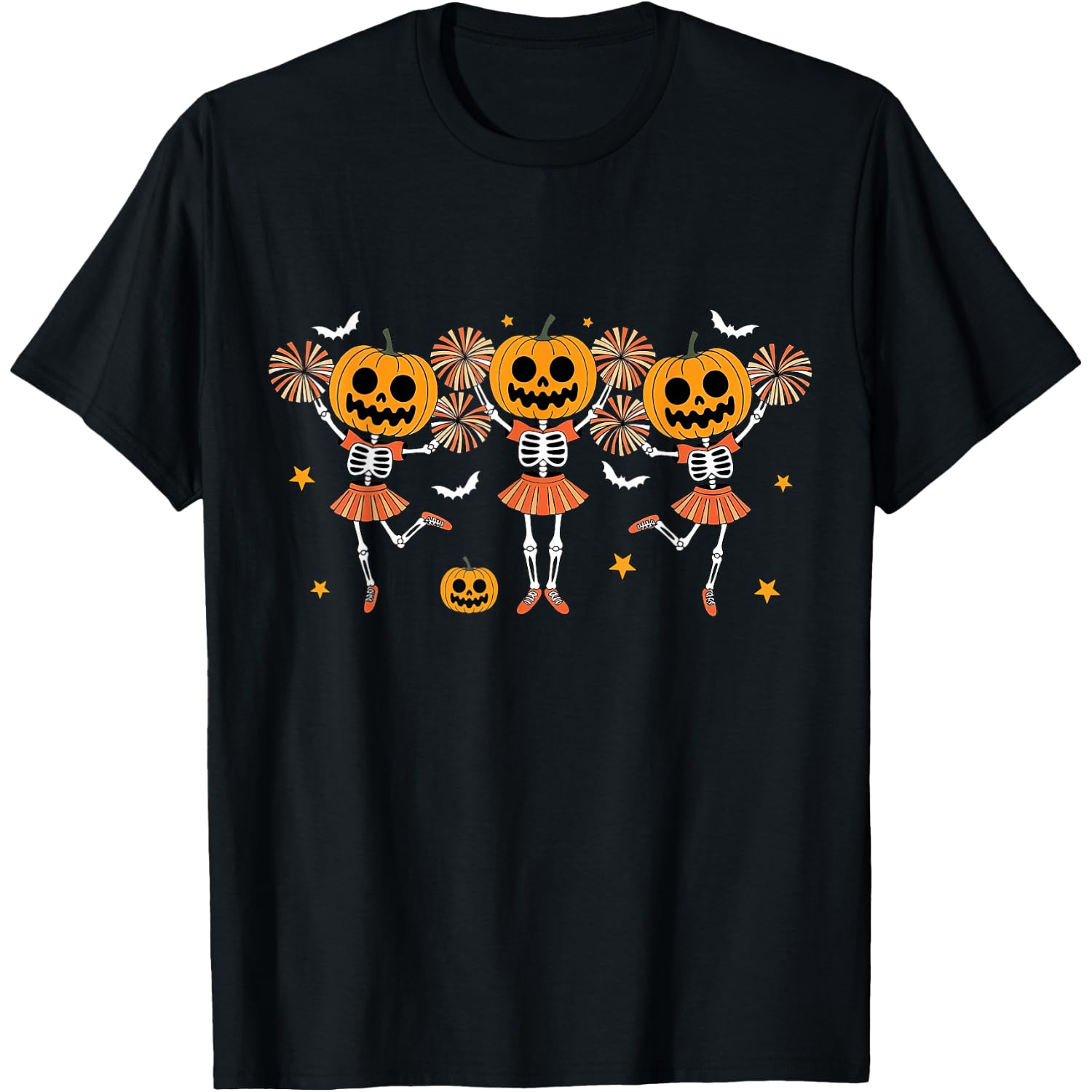 Cheer Girl Pumpkin Skeleton Halloween Girls Kids Cheerleader T-Shirt