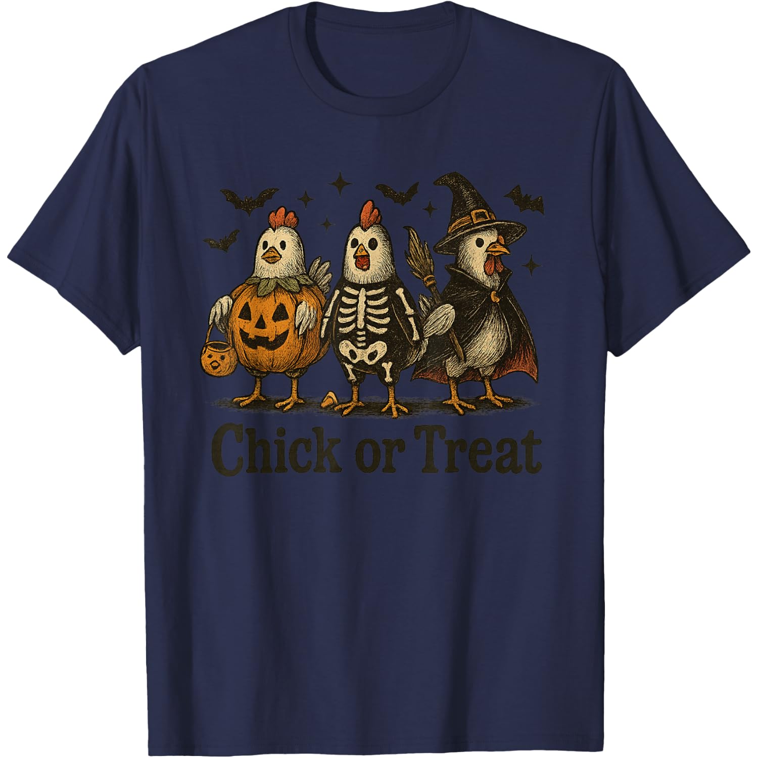 Chick or Treat Funny Chicken Halloween Vintage T-Shirt