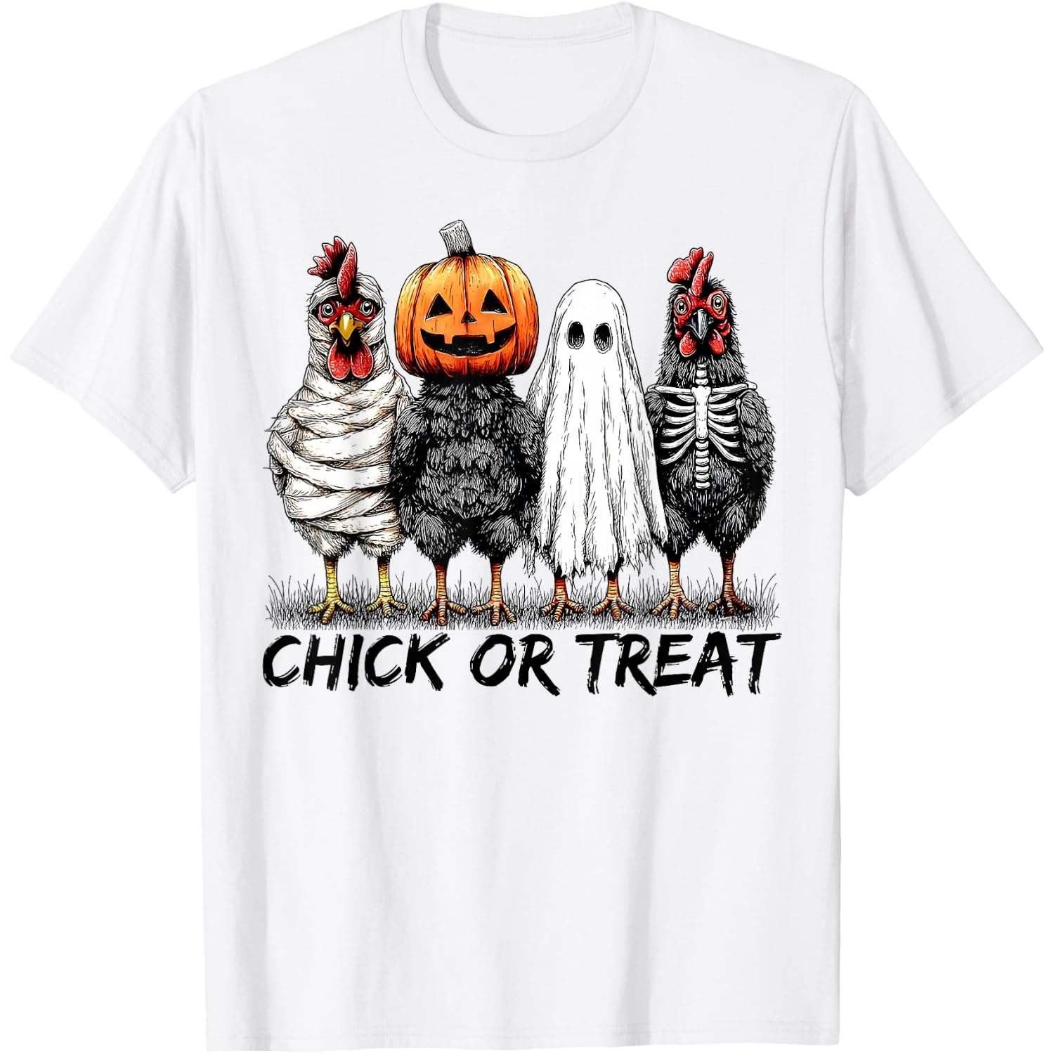 Chick Or Treat Halloween Pumpkin Ghost Spooky Funny Chicken T-Shirt