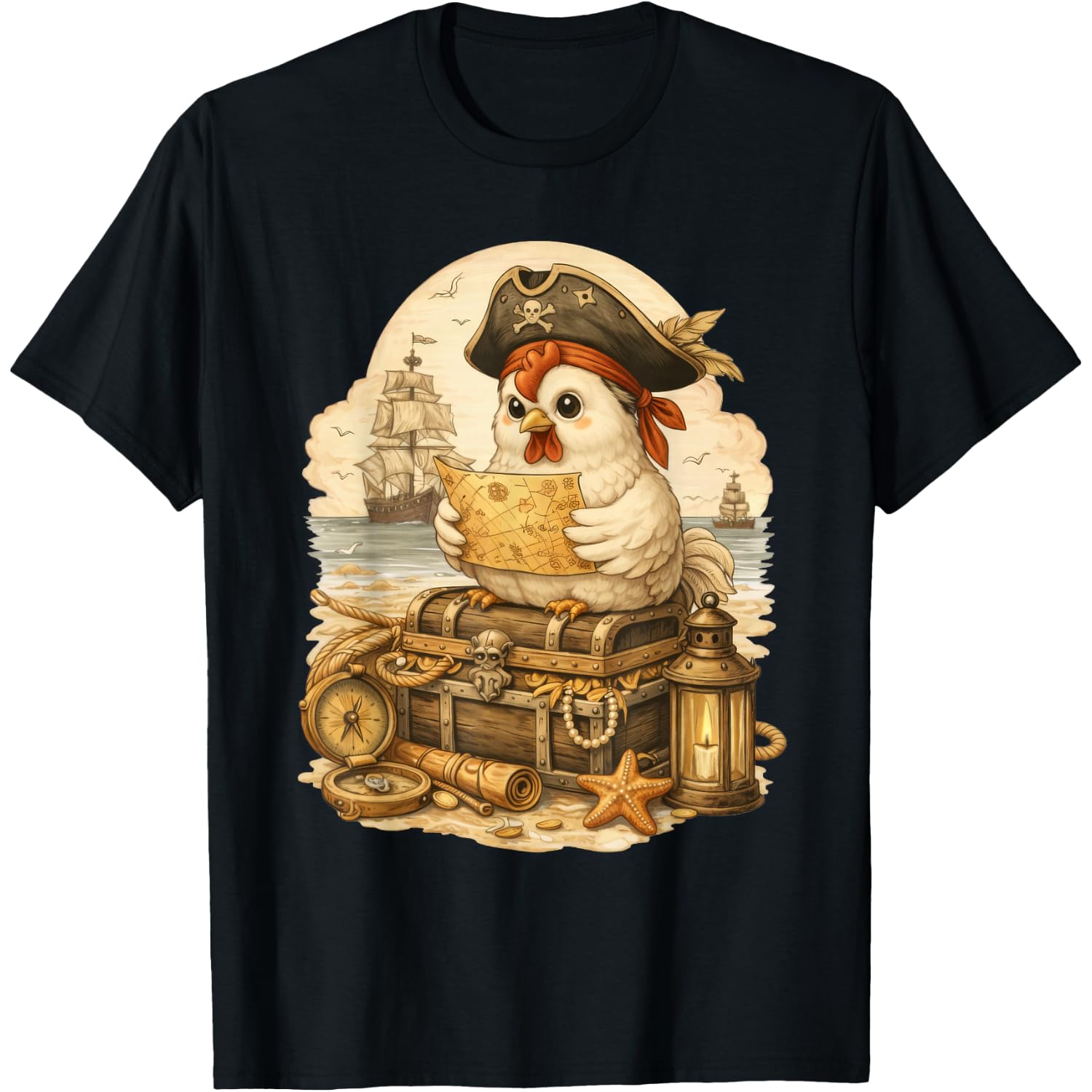Chicken Dressed As A Pirate Funny Chicken Halloween T-Shirt