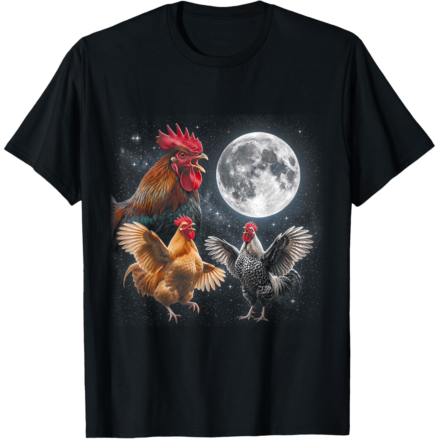 Chicken Howling at Moon 90's Retro Animal Nature Forest T-Shirt