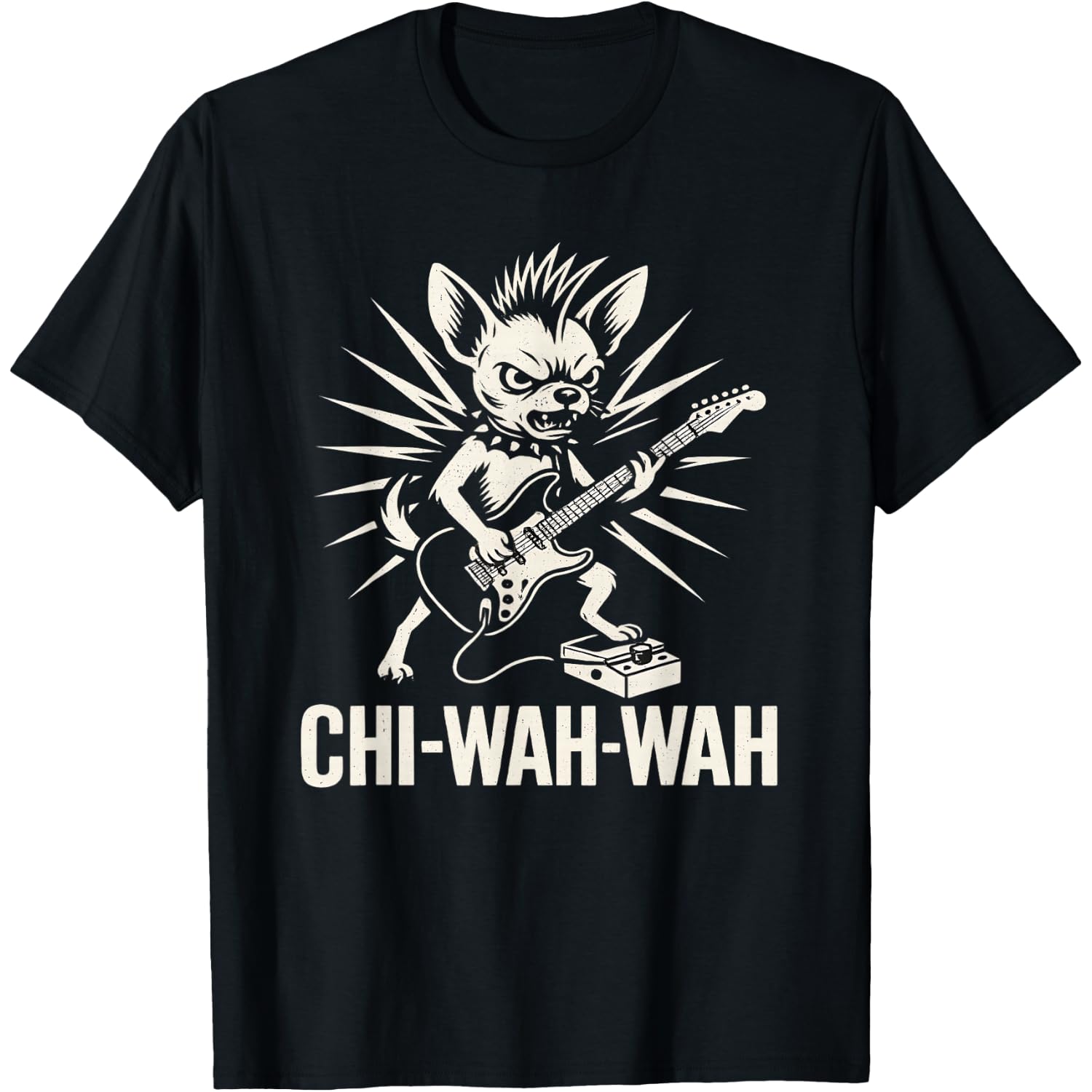 Chihuahua Dog Guitarist Wah Pedal Punk Rocker Music T-Shirt