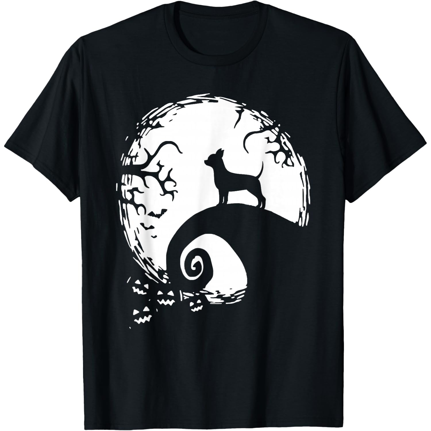 Chihuahua Dog Halloween with Moon Pumpkin Silhouette T-Shirt