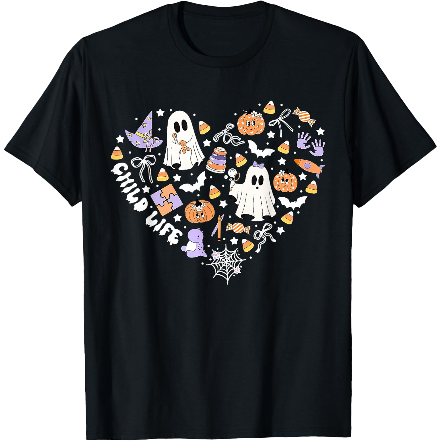 Child Life CLS CCLS Heart Halloween Heart Fall Autumn Ghost T-Shirt
