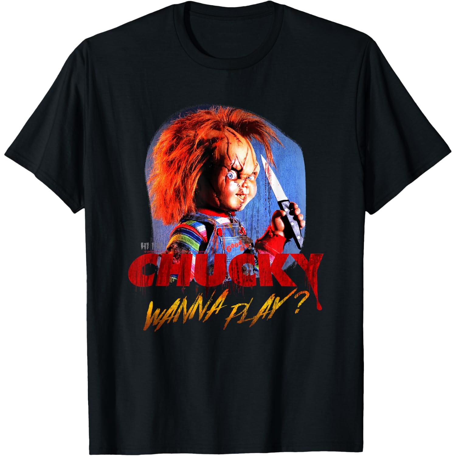 Child's Play Chucky Wanna Play Creepy Portrait T-Shirt Small