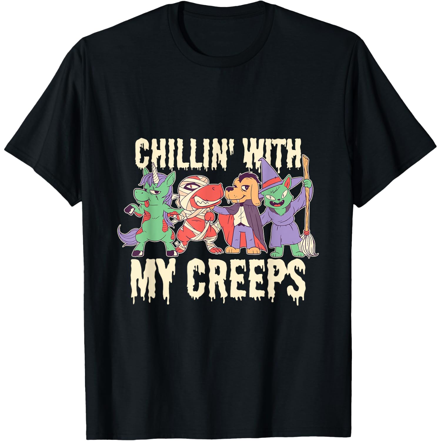 Chillin With My Creeps Funny Animals Halloween Party T-Shirt