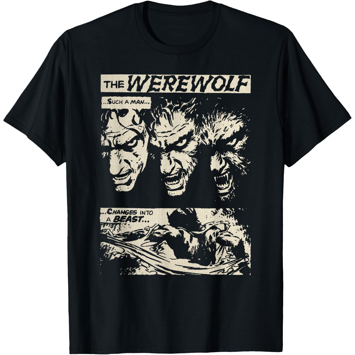Classic Horror Movie Monster Horror Comic Werewolf Man Wolf T-Shirt