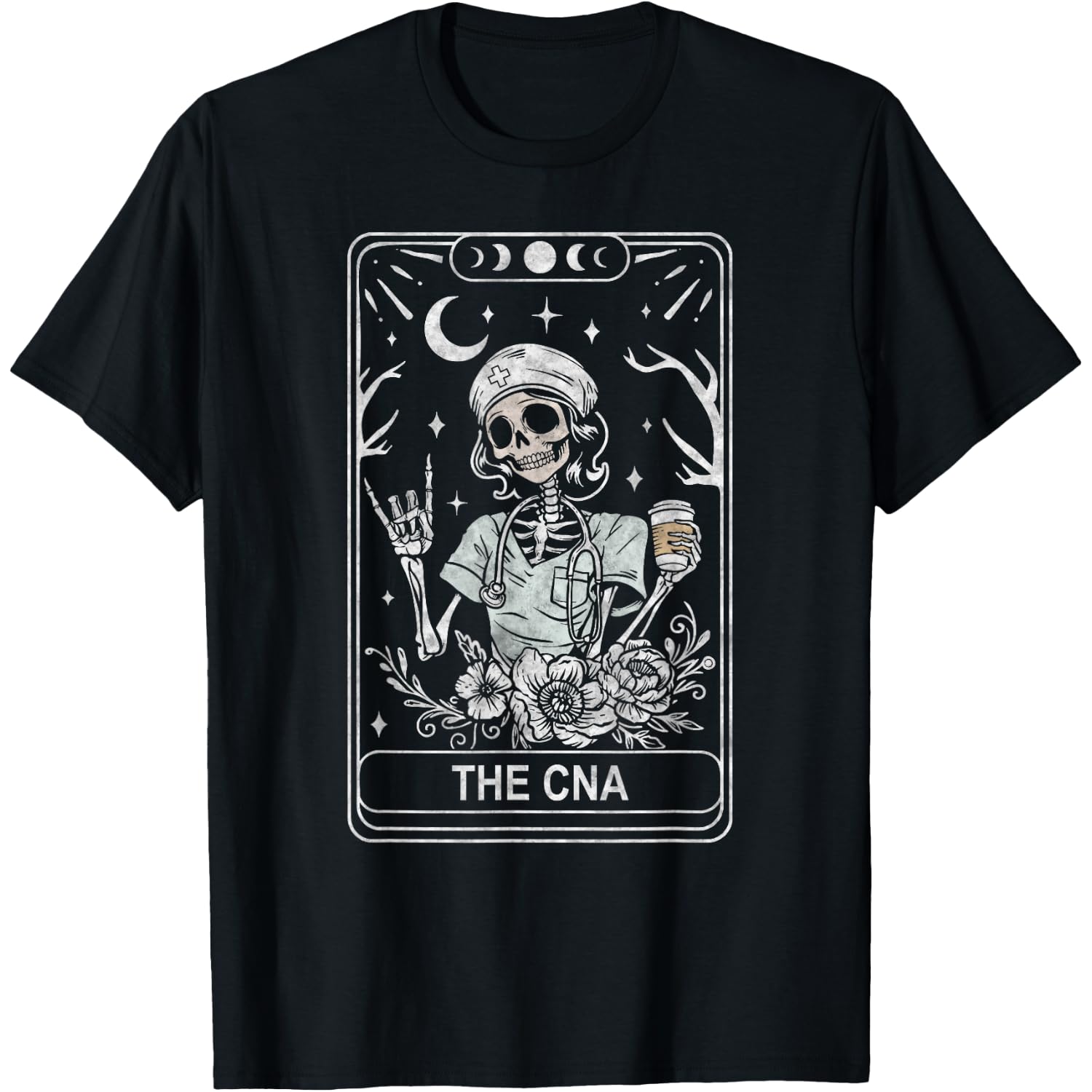 CNA Skeleton Certified Nurse Assistant Tarot Card Halloween T-Shirt