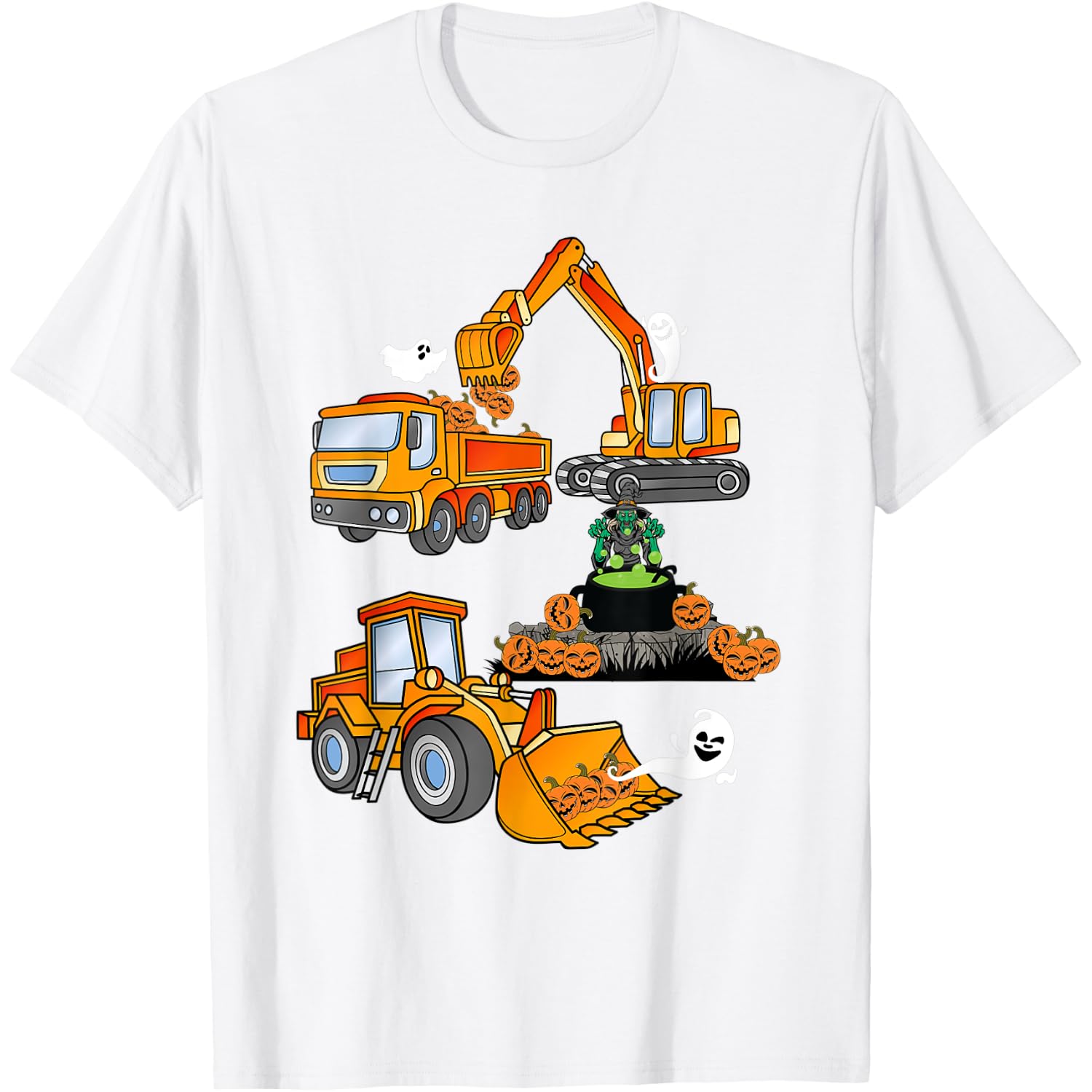 Construction Site Vehicle Halloween Spooky Pumpkin Halloween T-Shirt