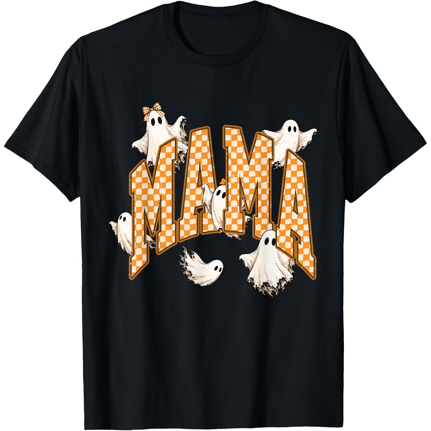 Coquette Checkered Ghost Mama Halloween Mom Spooky Season T-Shirt