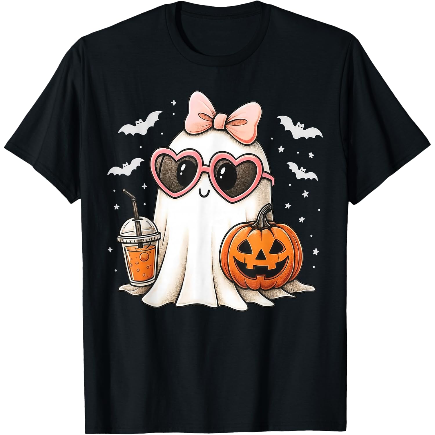 Coquette Ghost Pink Bow Pumpkin Cute Halloween Women Girls T-Shirt