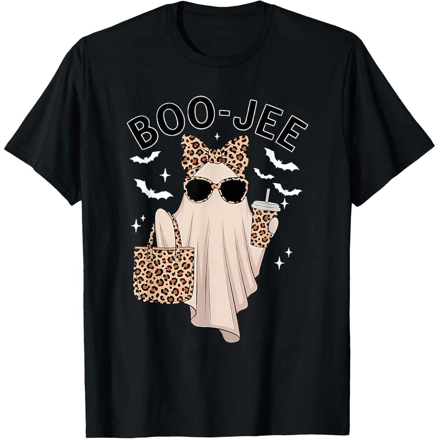 Coquette Leopard Ghost Coffee Boo-JEE Halloween Boujee Ghost T-Shirt