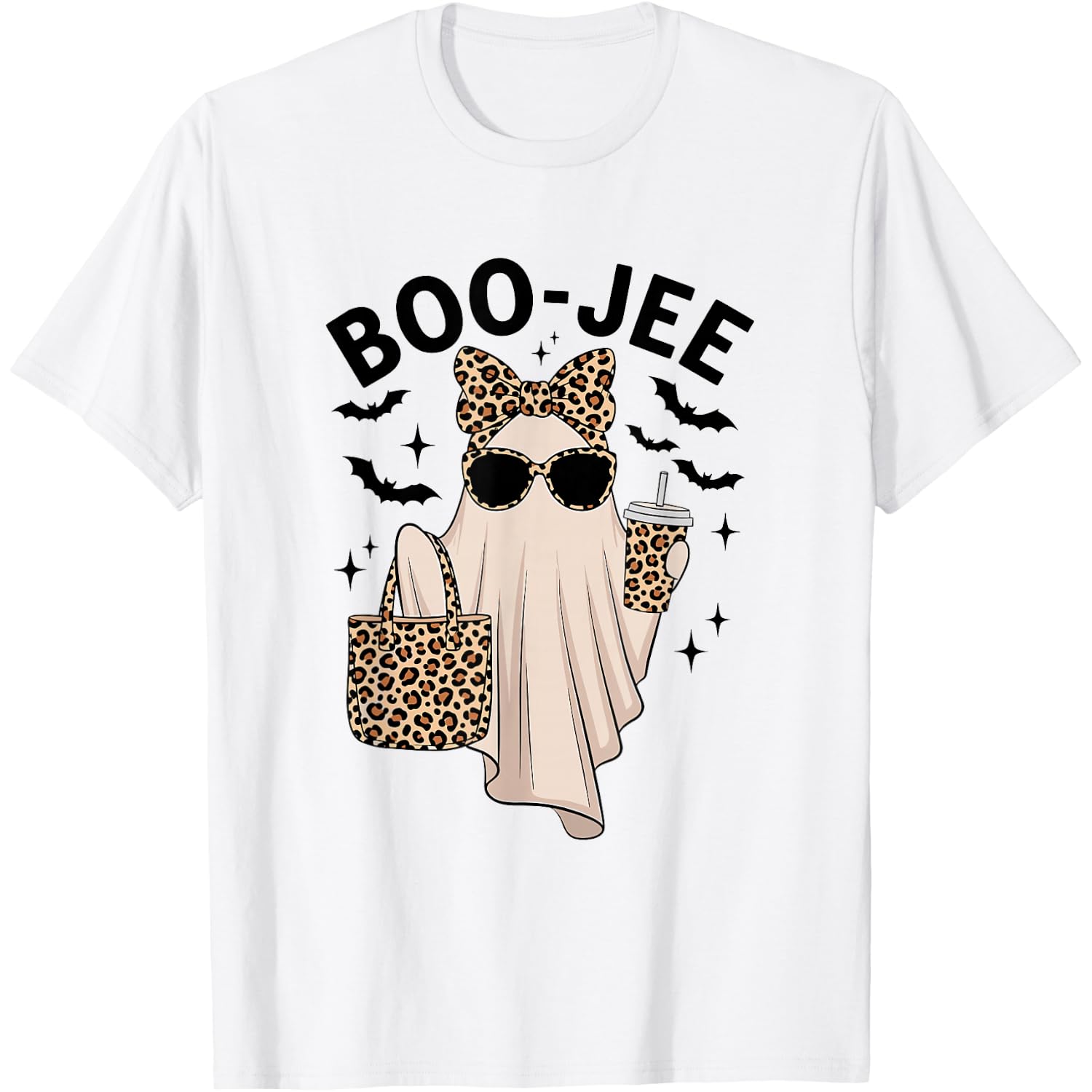 Coquette Leopard Ghost Coffee Boo-JEE Halloween Boujee Ghost T-Shirt