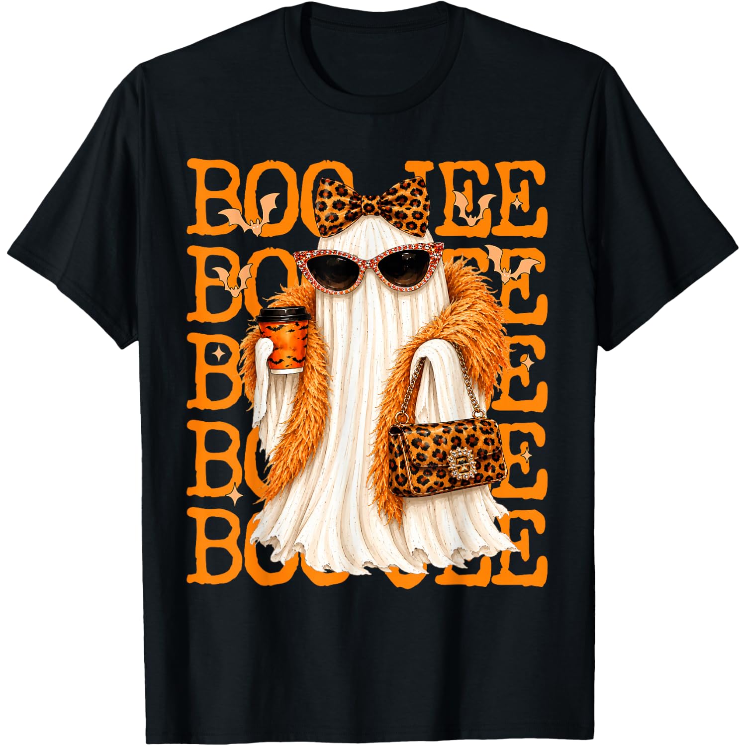 Coquette Leopard Ghost Coffee Boo-JEE Halloween Boujee Ghost T-Shirt