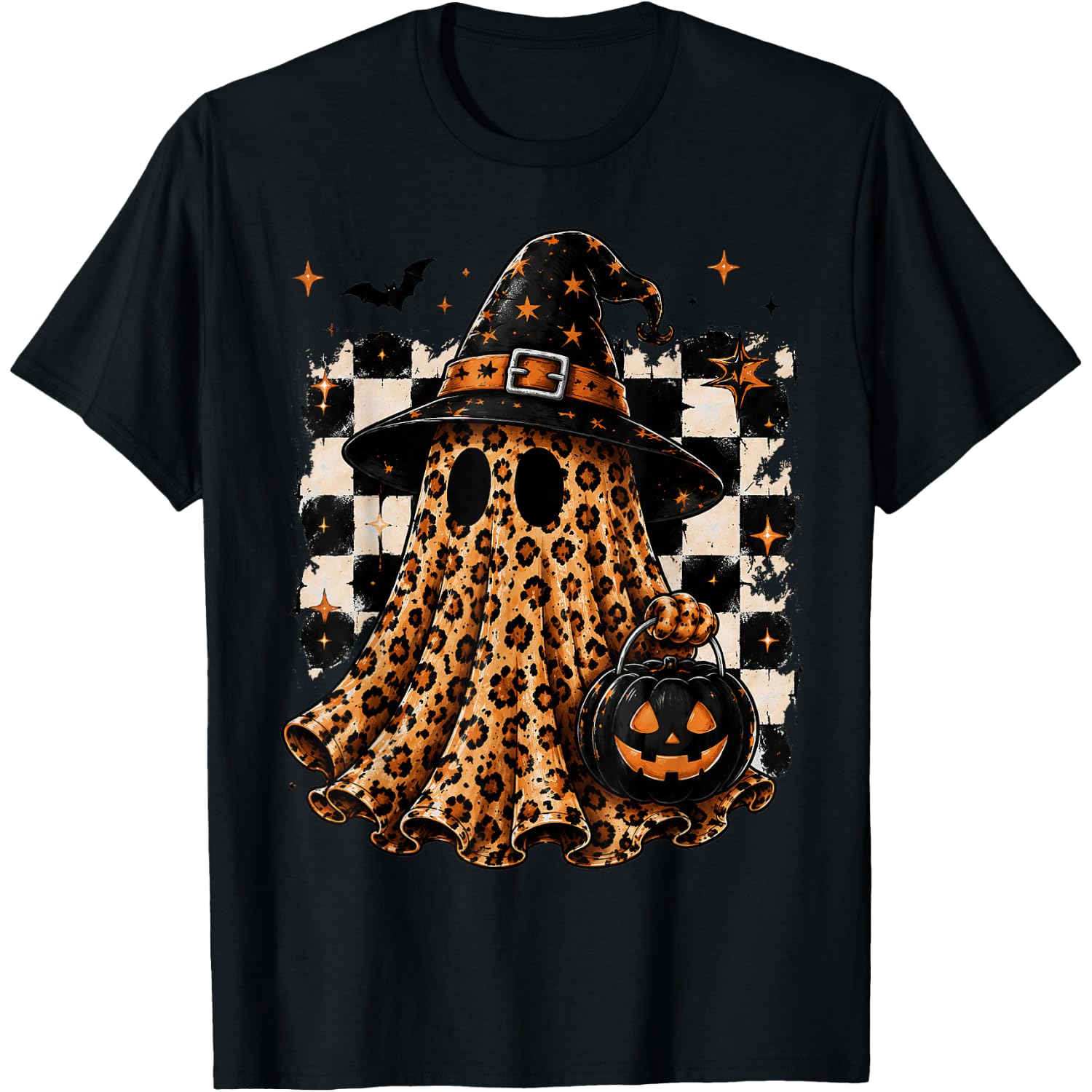 Coquette Leopard Ghost Pumpkin Spooky Season Funny Halloween T-Shirt