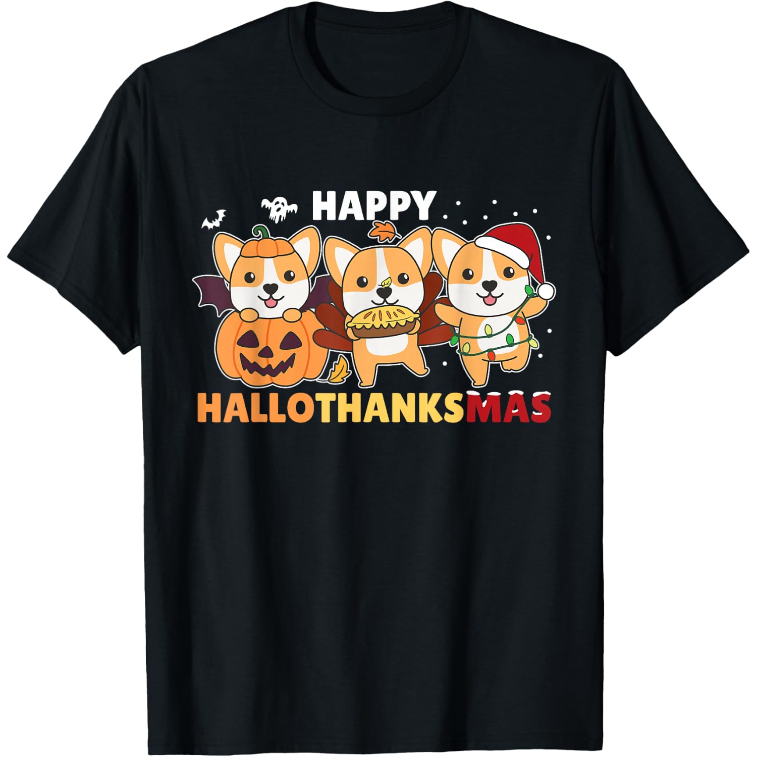 Corgi Christmas Halloween Costume Happy Hallothanksmas T-Shirt
